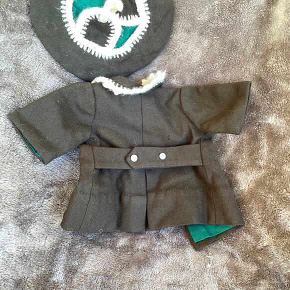 Vintage Doll Coat & Hat Wool(?) Dark Green Pea Coat & hat w/ White Trim READ - Picture 2 of 16